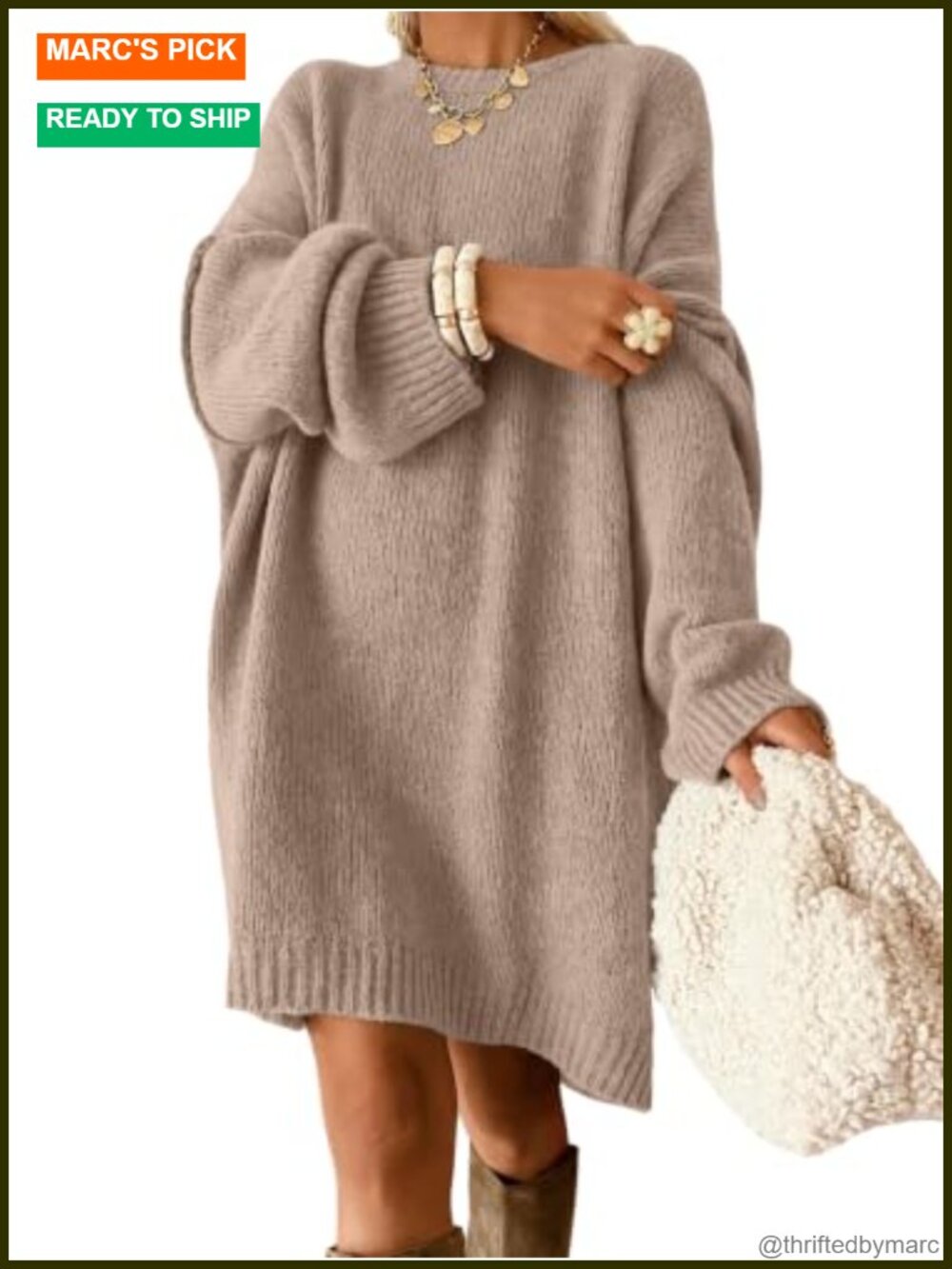 Womens Oversized Long Crew Neck Knit Sweater Dress Pullover Fall Winter